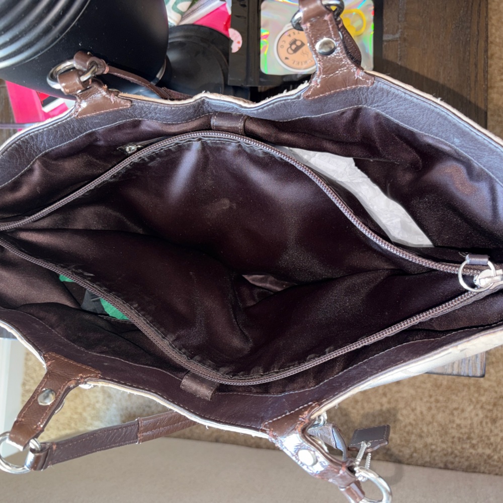 Coach Signature Large Canvas Tote Bag in Beige and Brown leather double handles - Picture 8 of 12